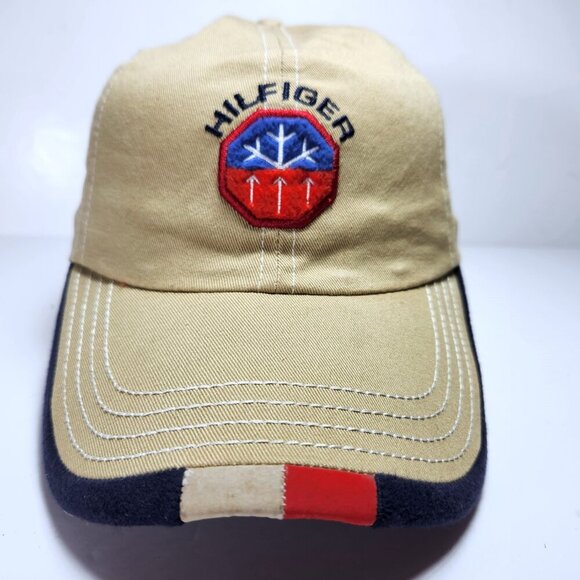 Vintage 90s Tommy Hilfiger Hat Cap Ski Logo Embroidered Detail Hook & Loop Beige - Picture 4 of 12